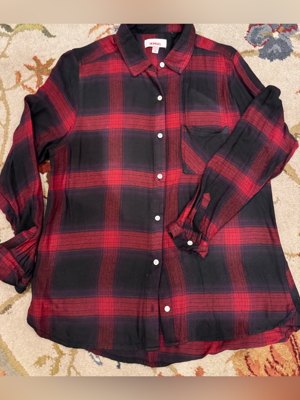 Bongo Red and Black Plaid Button Down Shirt Large